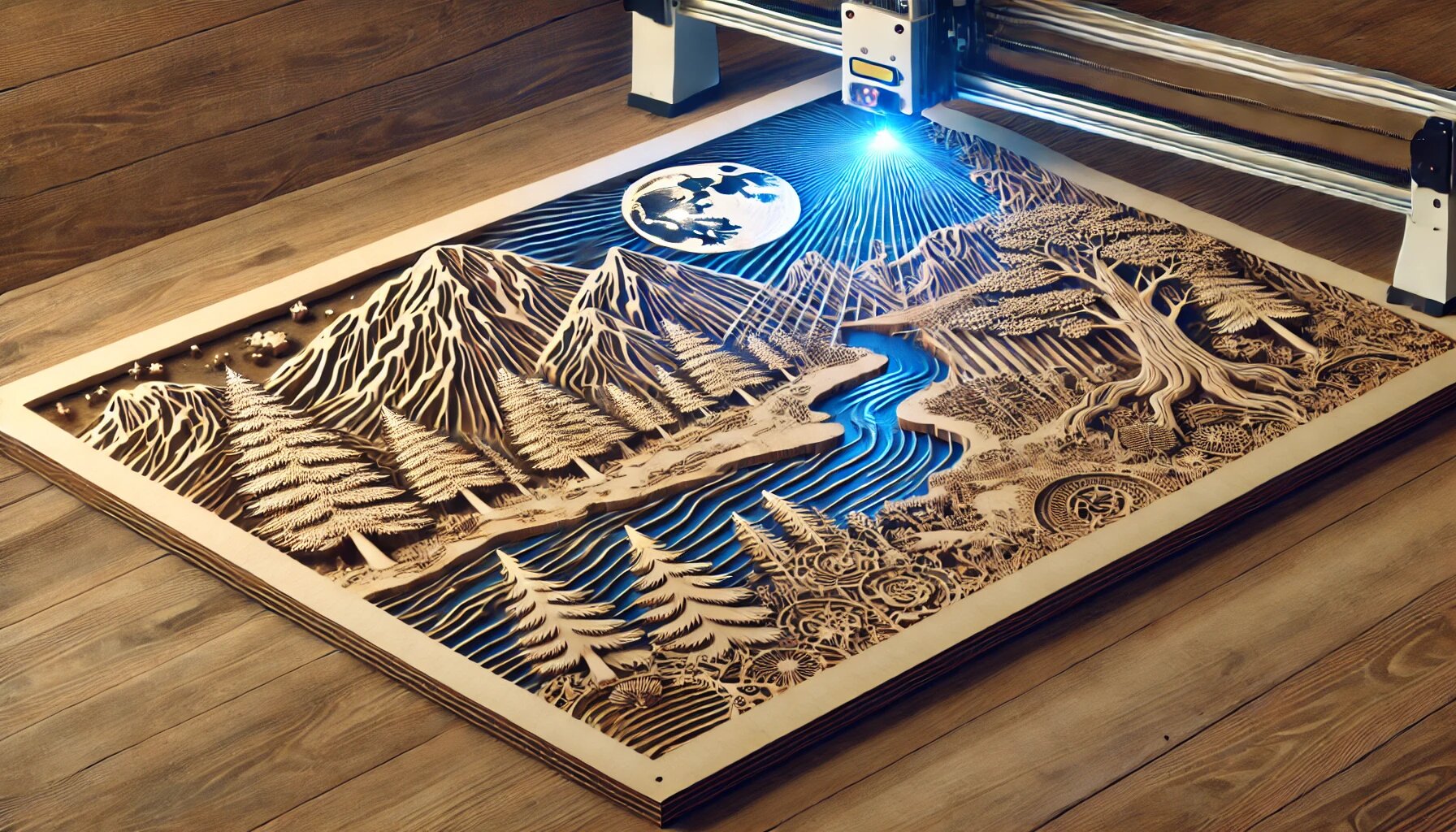 Laser-wood-cutter-cutting-a-beautiful-natural-pattern-through-a-plywood-sheet